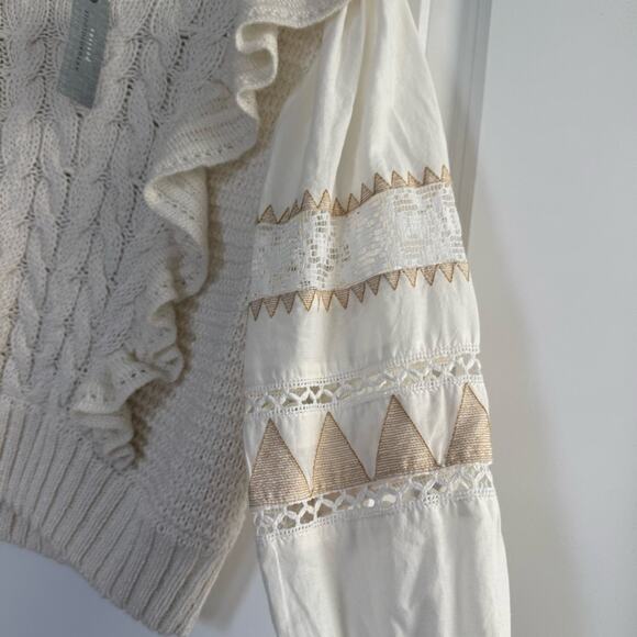By Anthropologie Mixed Cable Knit Ruffle Sweater Petite - Picture 7 of 9